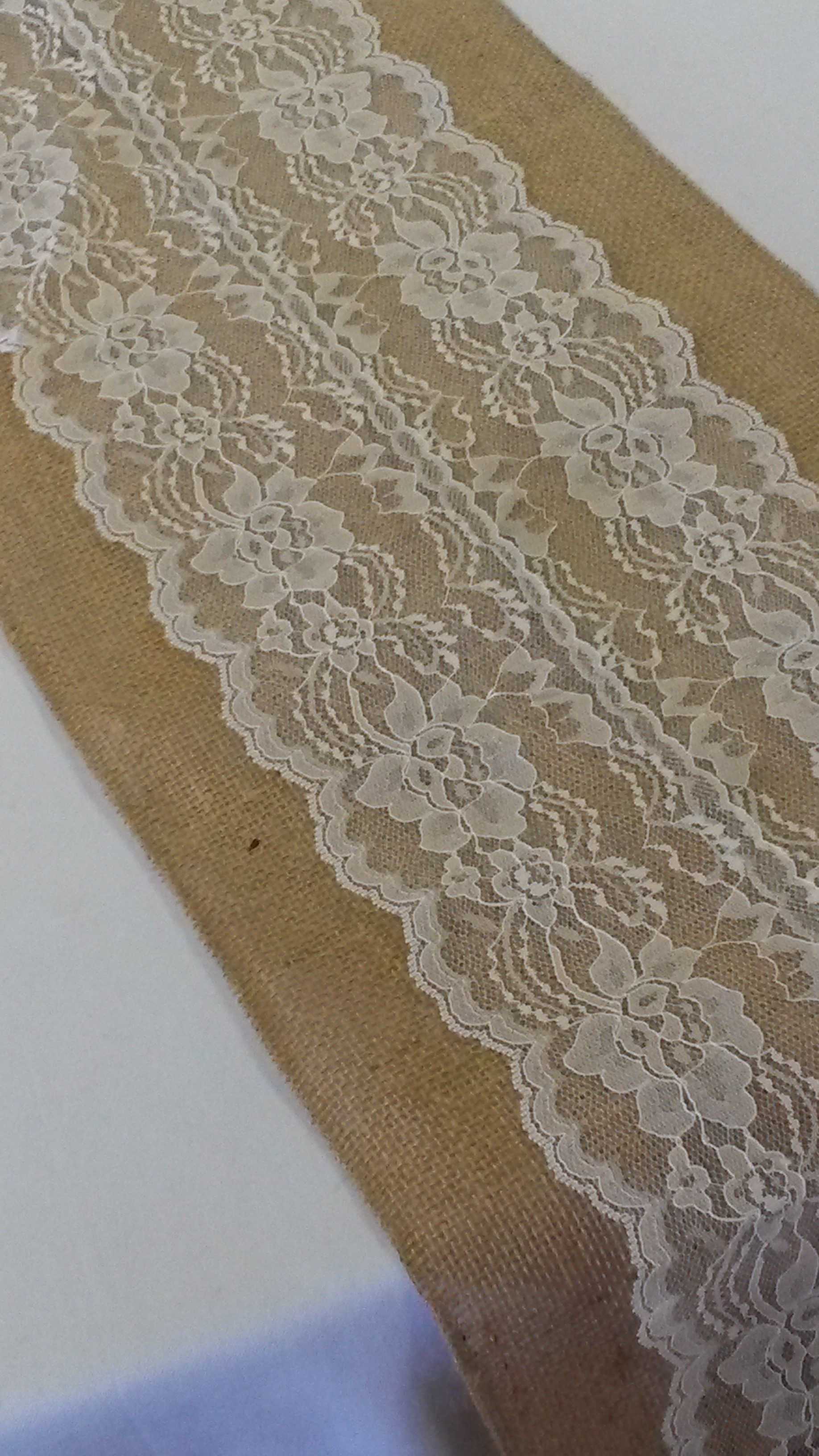 Burlap and Lace Table Runner - Ivory (12" wide)